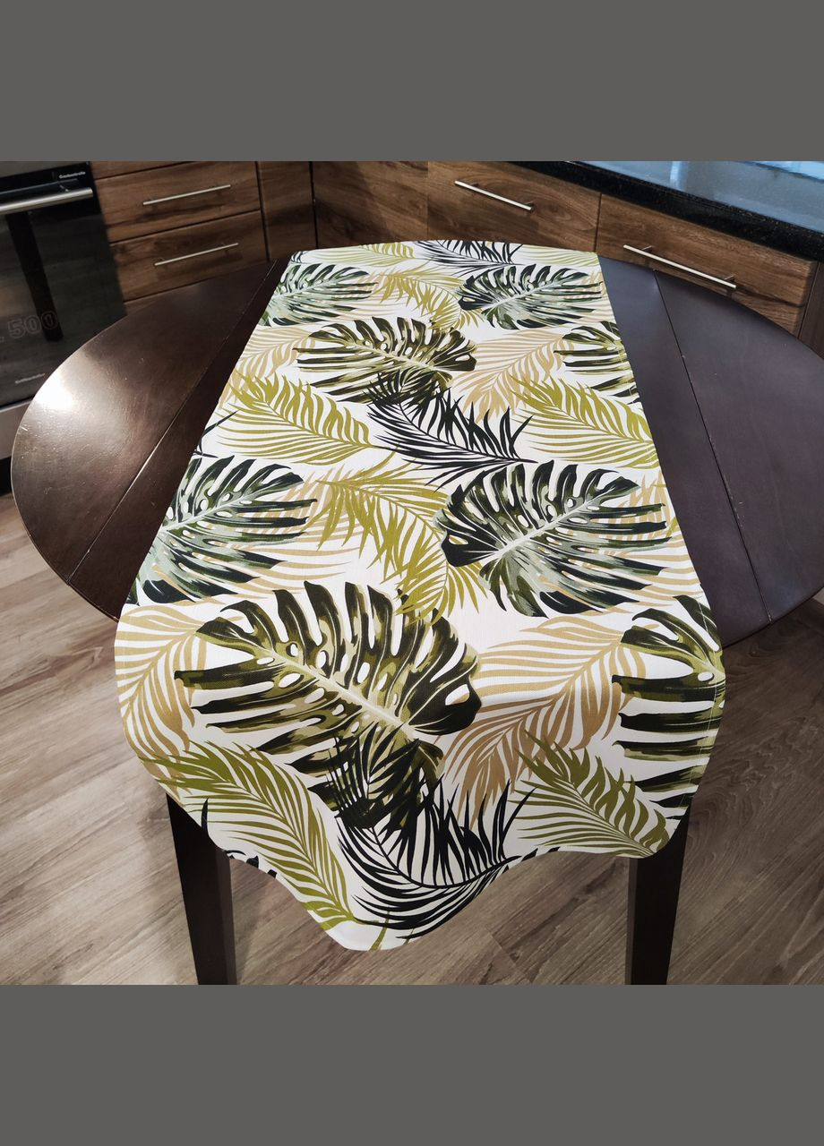 Декоративна стильна доріжка на стіл водовідштовхувальна, ранер з тропічним листям 37х100 Maystat (305775308)