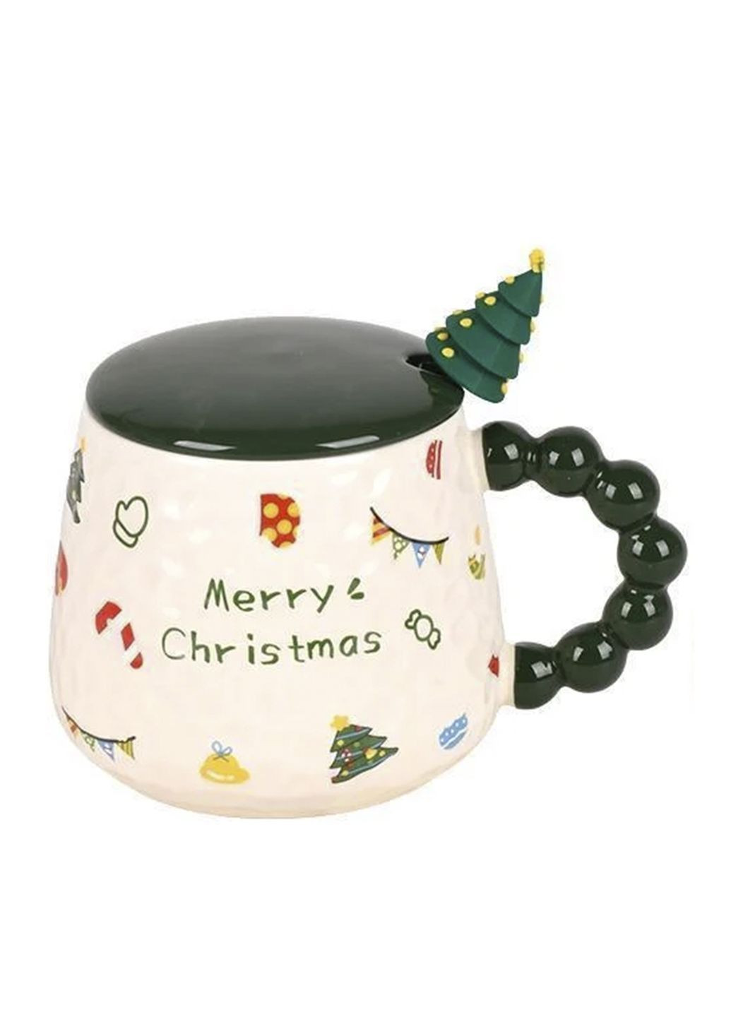 Новогодняя чашка "Merry Christmas" в комплекте с крышкой и ложкой цвет разноцветный ЦБ-00286405 No Brand (366198060)