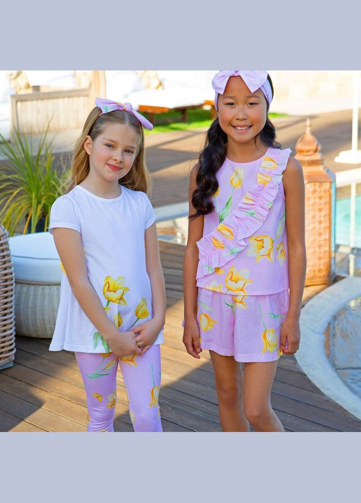 Розовый летний костюм, ст. 509/335, tulips, 110 см, 5 лет Balloon chic