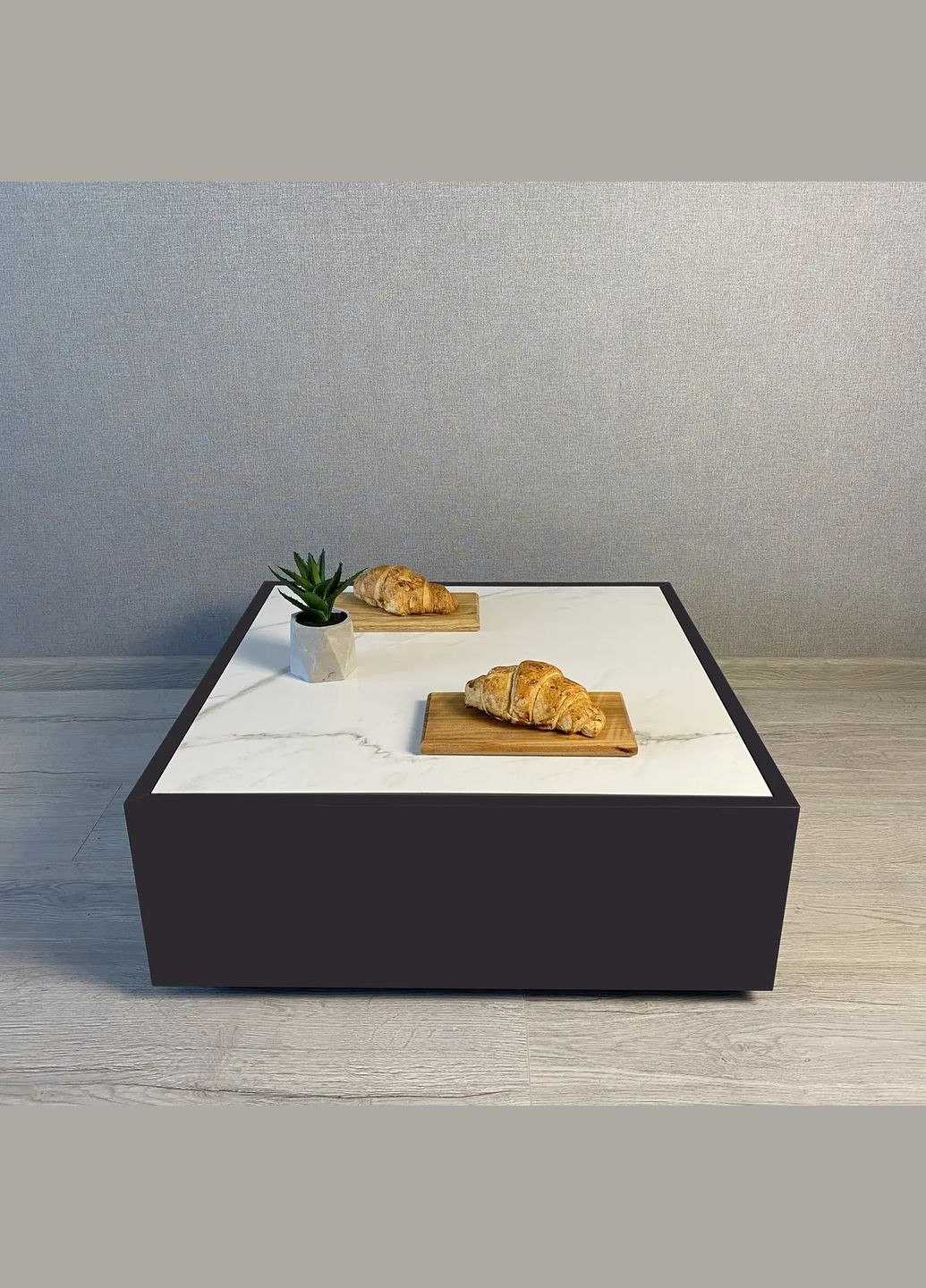 Журнальный столик White 640х640х250мм Черный + Белый керамогранит No Brand Grail (333835244)