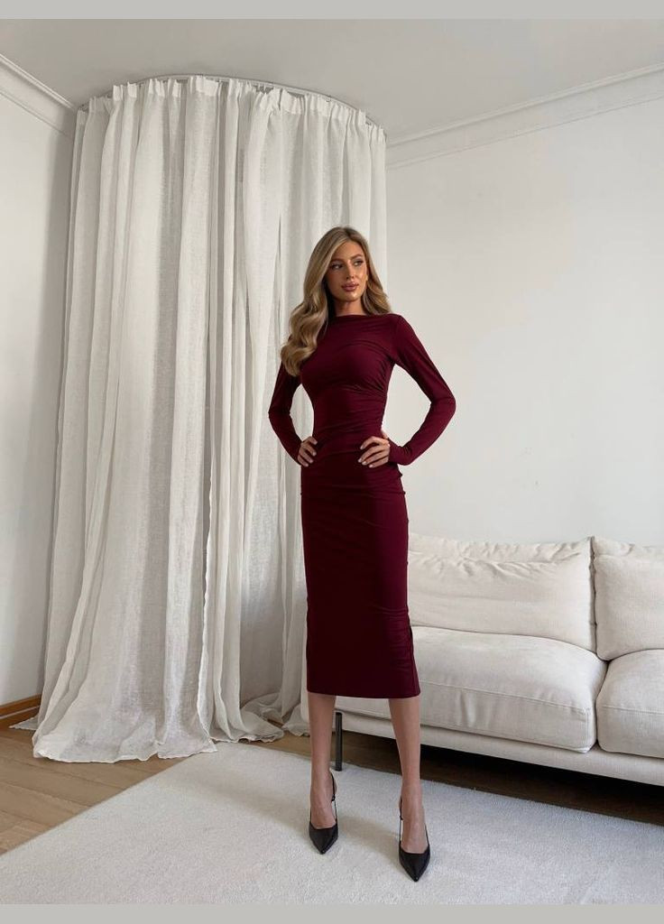 Бордова кежуал сукня N.Family однотонна