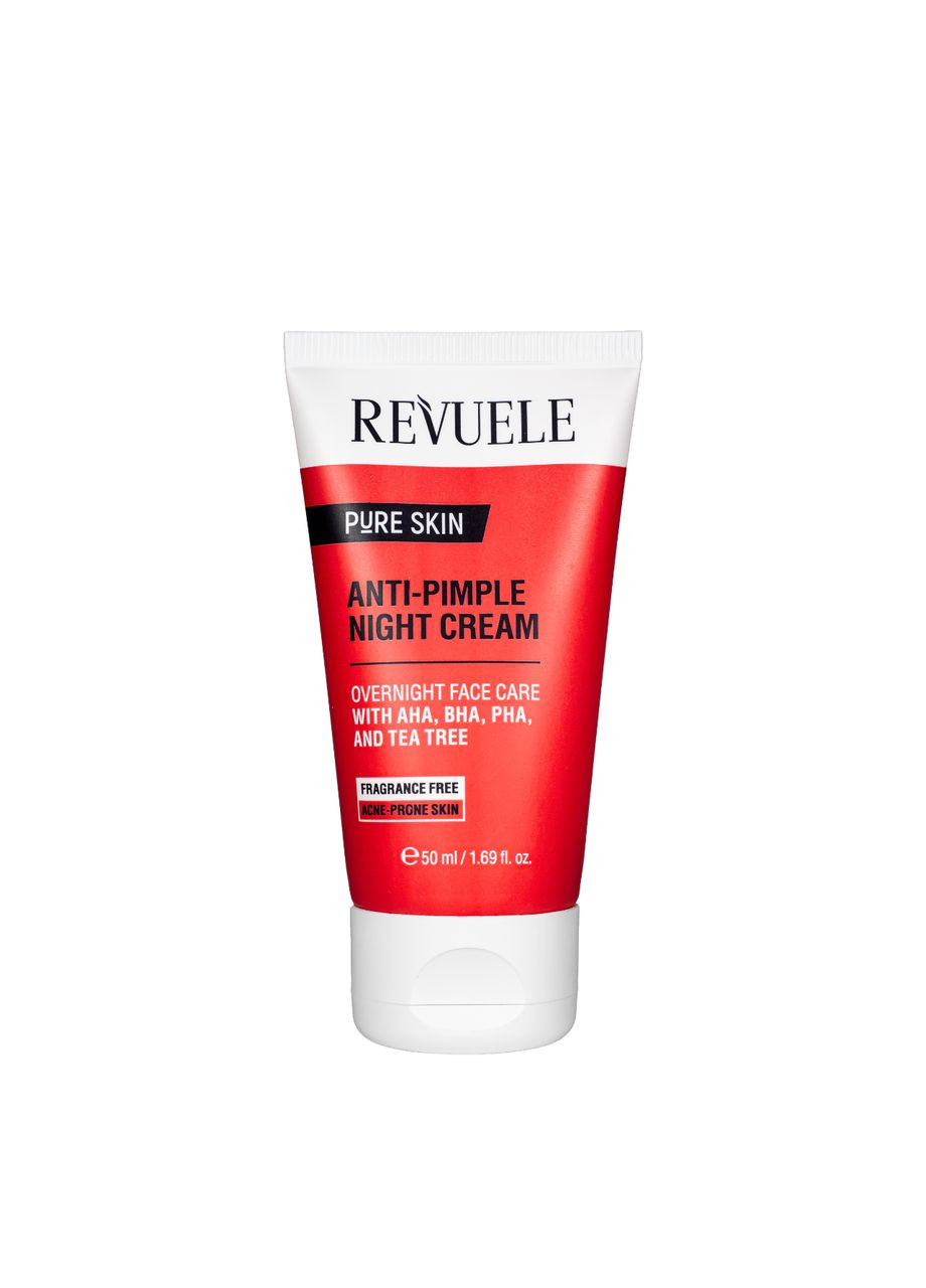 REVUELE Крем для лица от прыщей Pure Skin AntiPimple Night Cream из AHA, BHA, PHA ночной, 50 мл — Крем, Болгария (302722076)