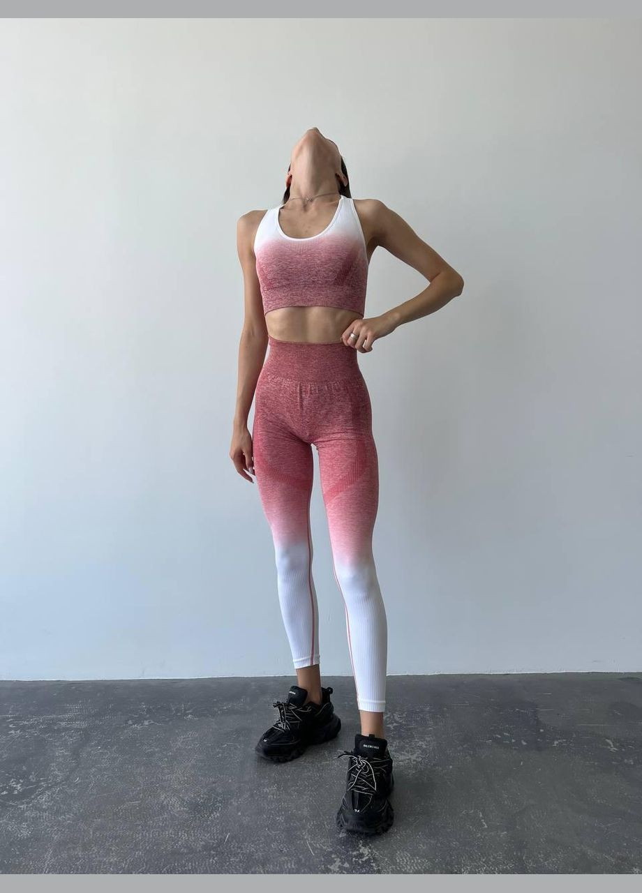 Спортивний костюм (топ та легінси) з ефектом пуш-ап і градієнтом, червоний з білим, розмір S Trends (330756910)