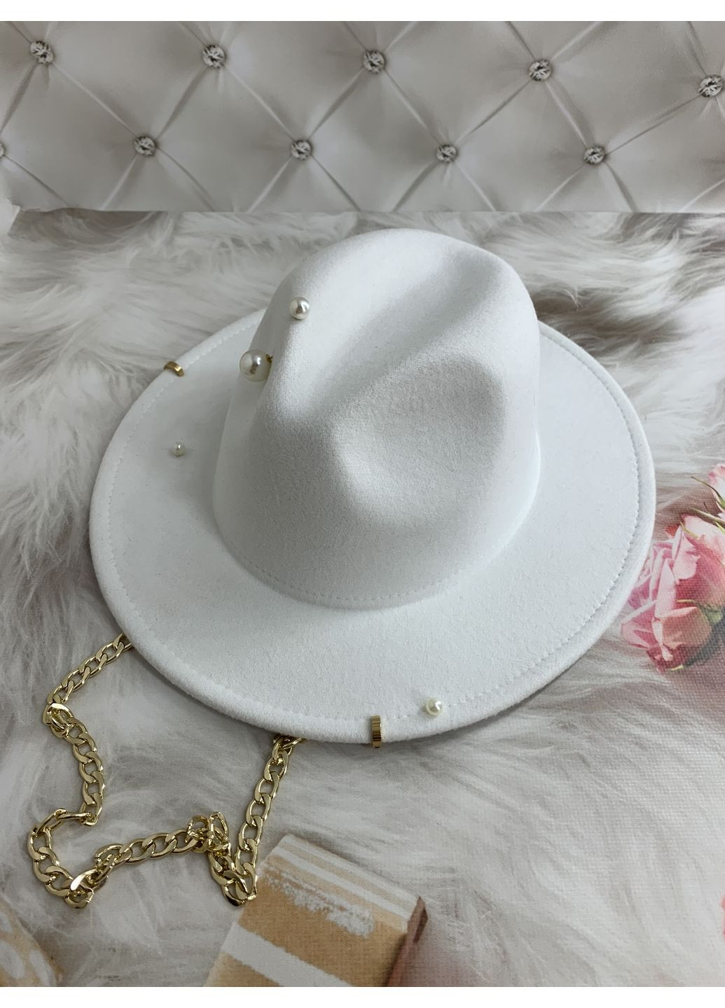 Капелюх Федора з ланцюжком і пірсінгом чорний з регулюванням розміру No Brand (368337412)