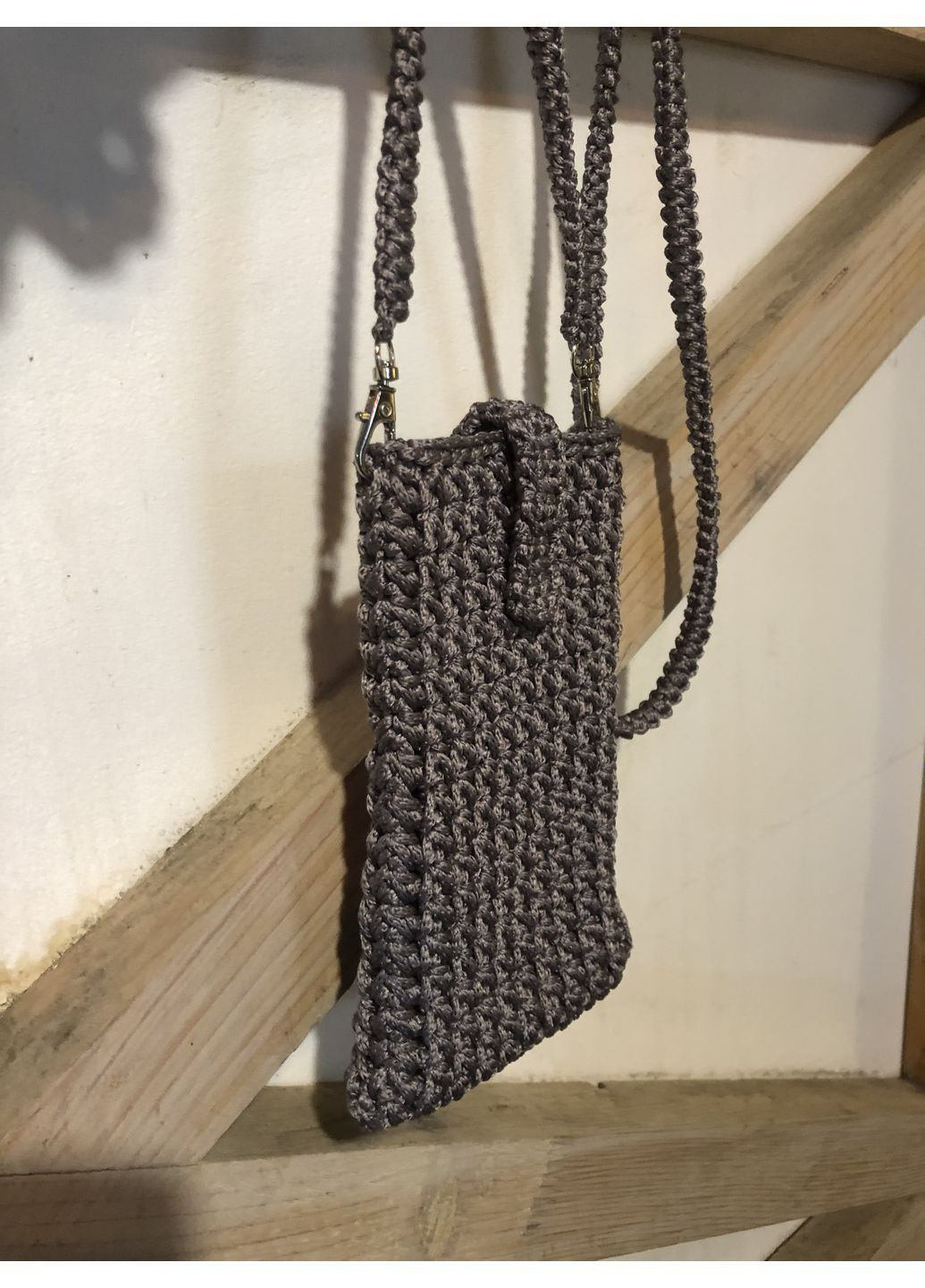 Міні сумочка-чохол для телефону сірий 10,5х17,5 см, чохол для телефону в'язаний No Brand (367853886)