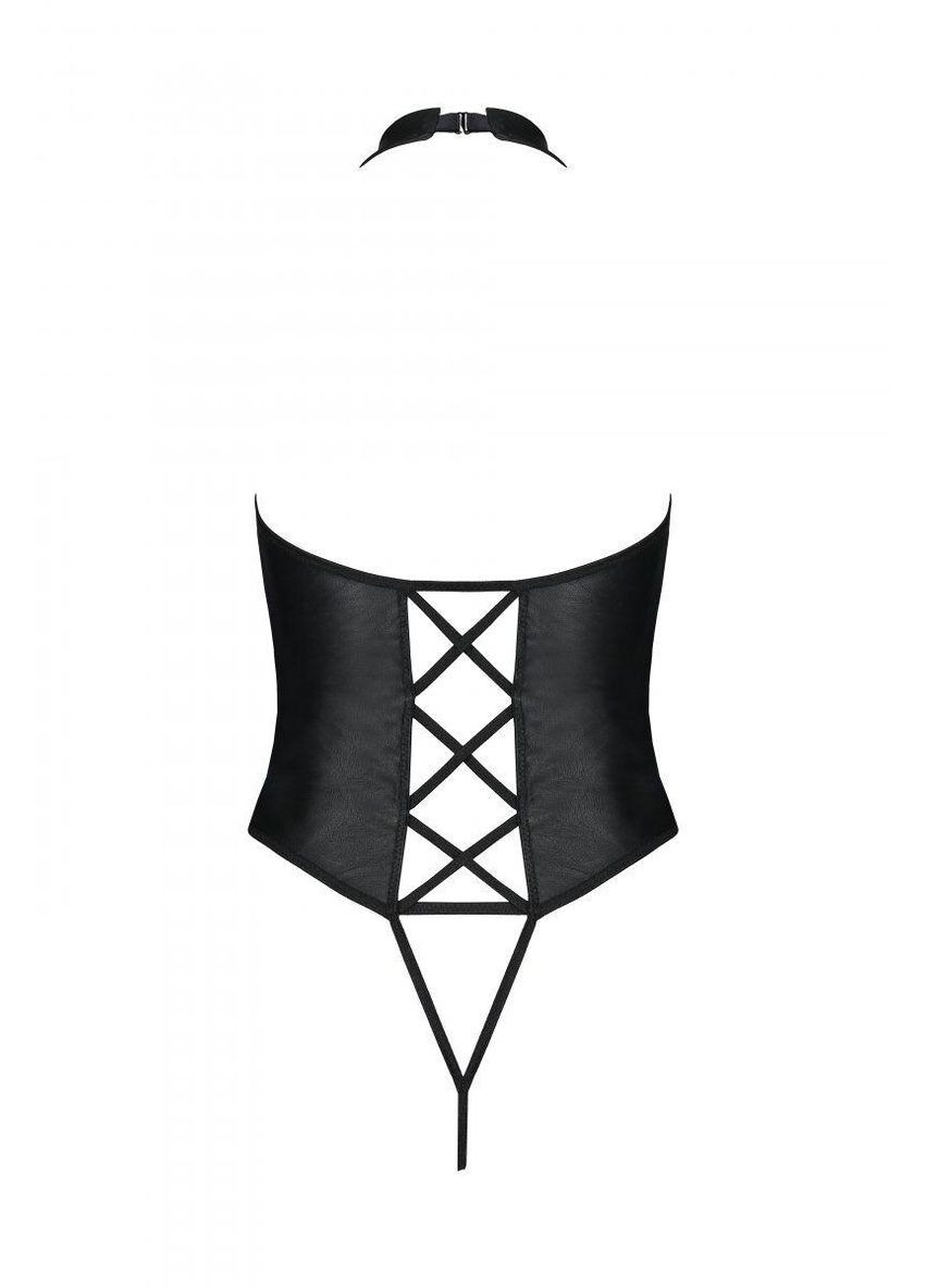 Боді з еко-шкіри з імітацією шнурівки і відкритим доступом Nancy Body black XXL/XXL - Passion (303883654)