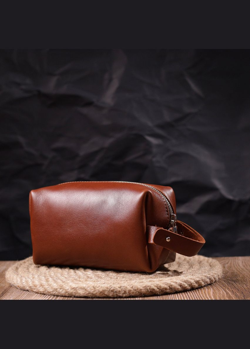 Мужская косметичка среднего размера из гладкой кожи на молнии Сердце светлокоричневое 16765 Grande Pelle (362418459)