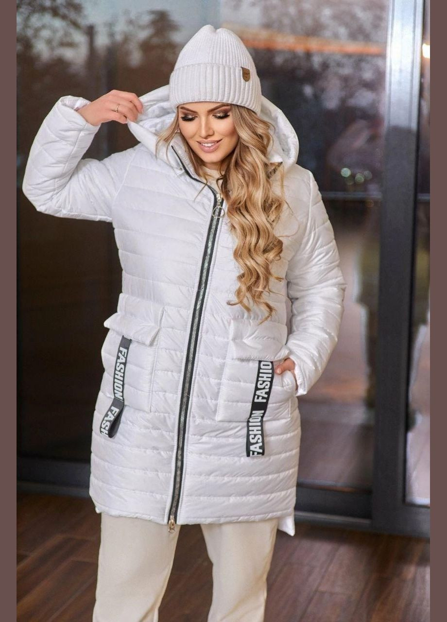Белая зимняя куртка женская зимняя батальная sf-128 тепло и стильно белый, 54-56 Sofia