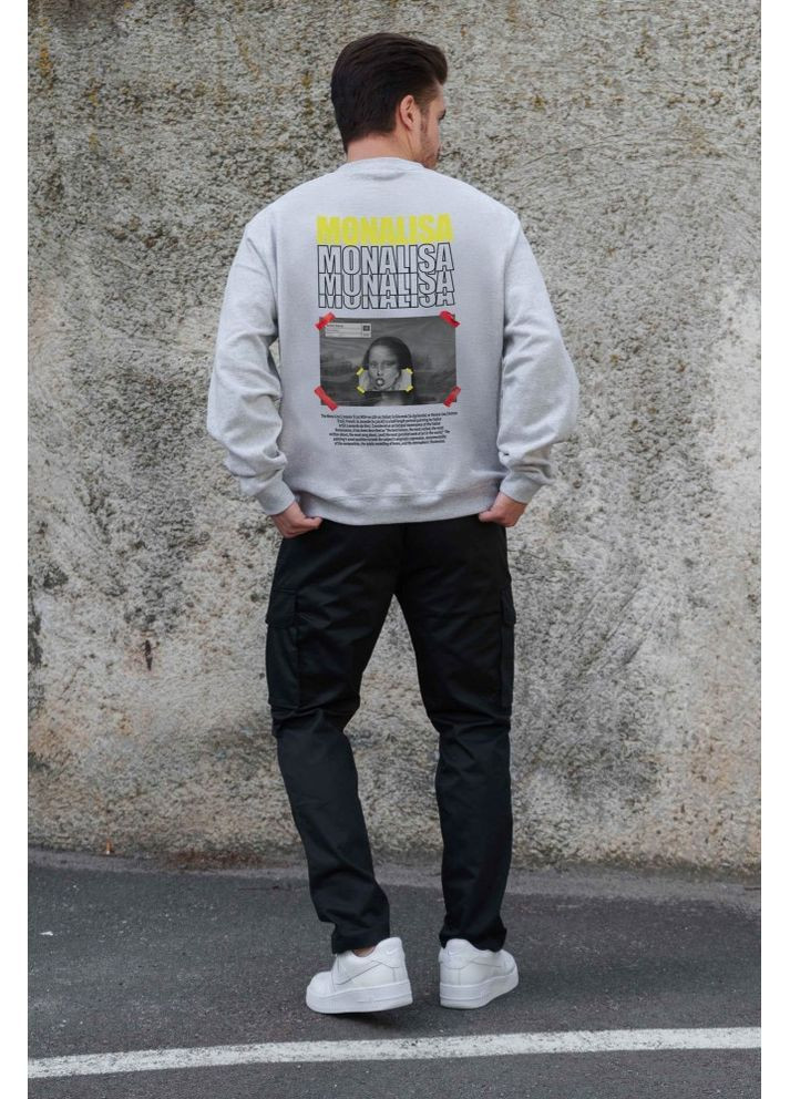 Сірий утеплений оверсайз світшот на флісі з принтом monalisa gray Without (362357850)
