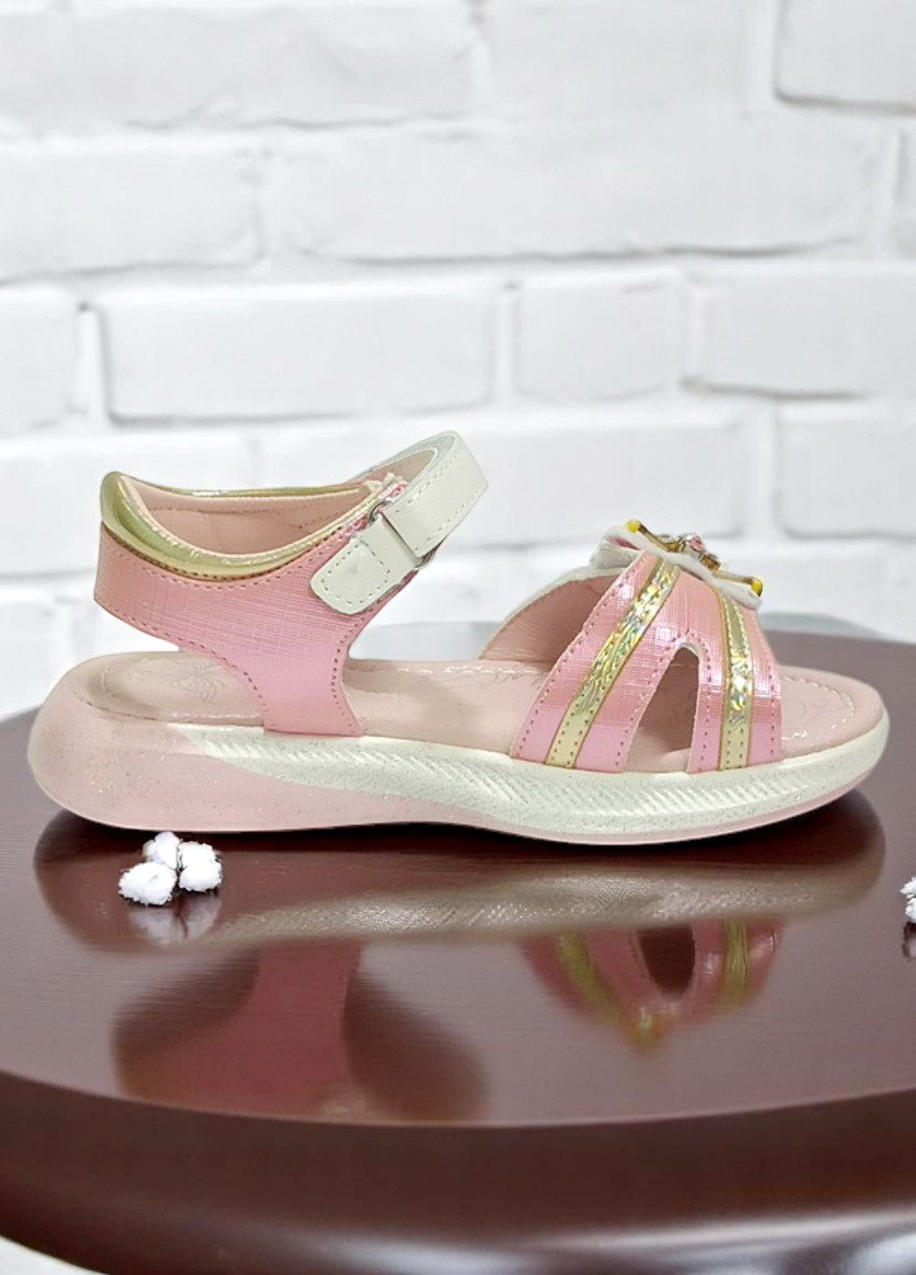 Розовые открытые босоножки сандалии на липучках для девочки том м Tom.M с пайетками, с бусинами, с камнями