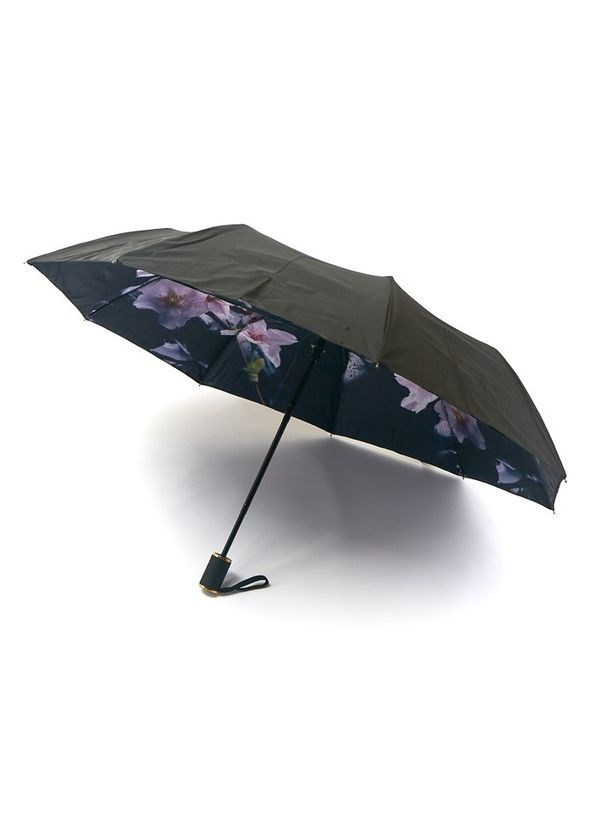 Чорна парасоля напівавтомат romeat tr3239 жіноча на 9 спиць з подвійним куполом і квітковим принтом чорний середня система антивітер (300687777)