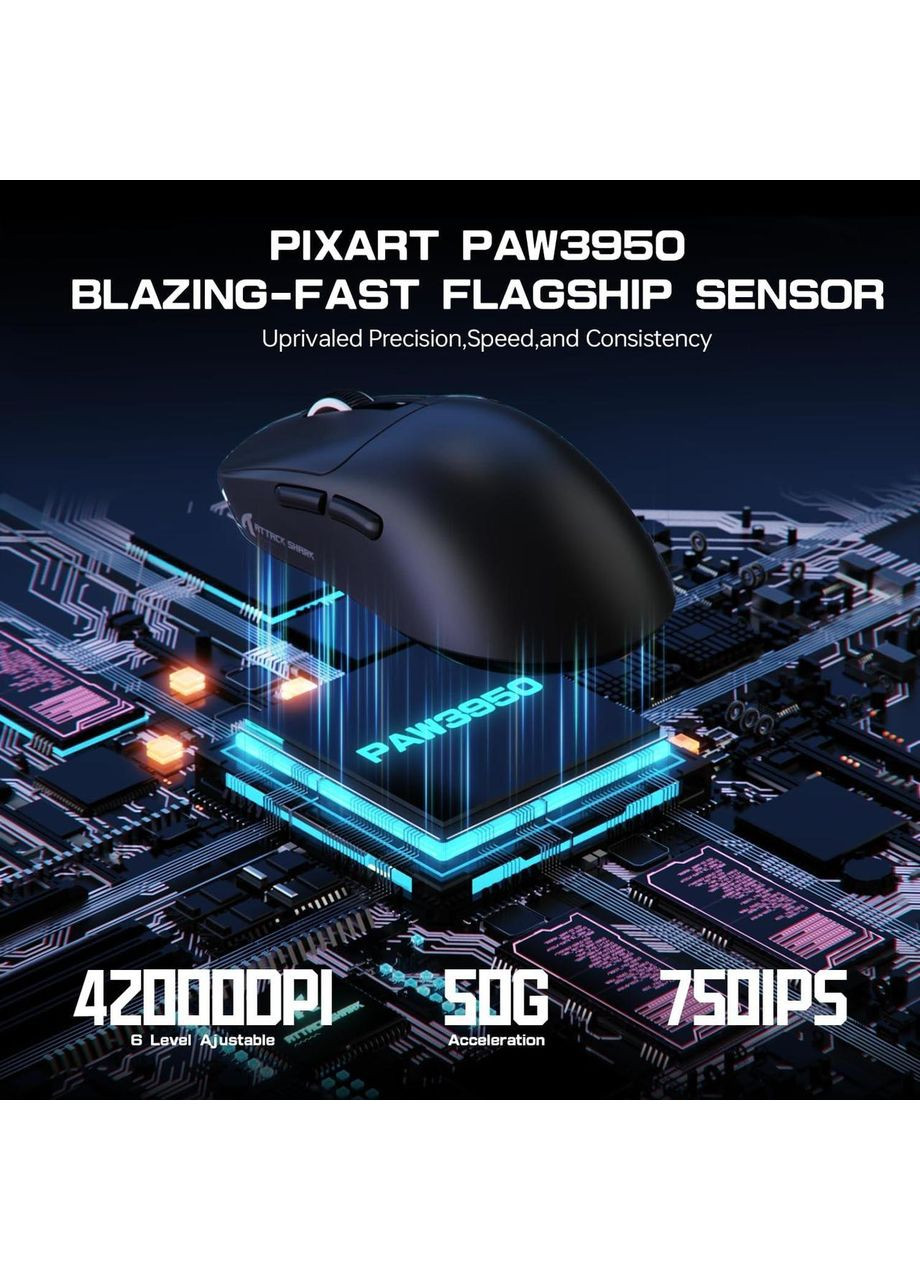 Игровая беспроводная мышь X3 MAX Black, PAW3950 MAX, 42000 DPI, 2.4G/Bluetooth/Кабель, Lightweight 49g ATTACK SHARK (370202764)