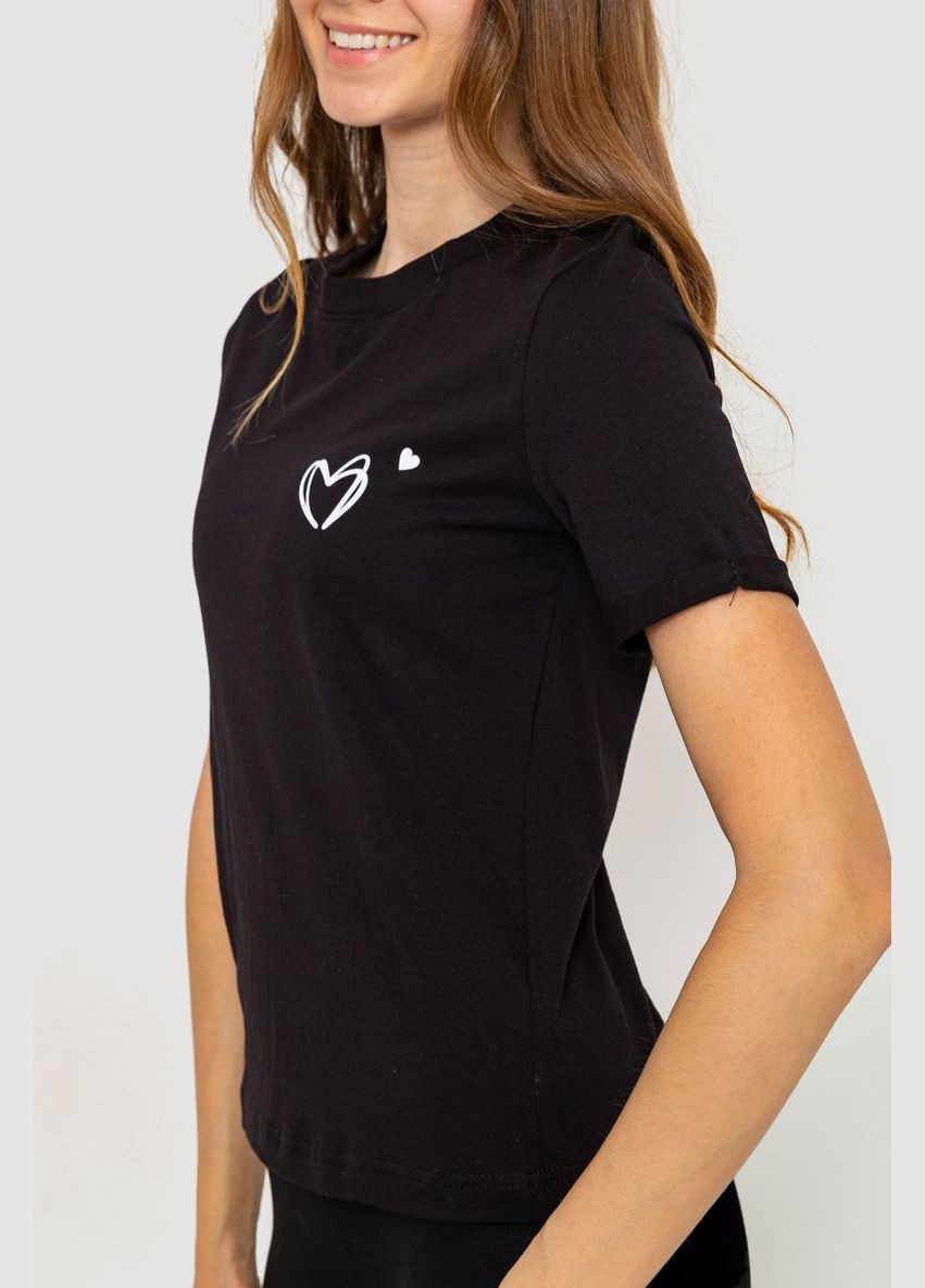 Чорна демісезон жіноча футболка з принтом, колір чорний, Ager
