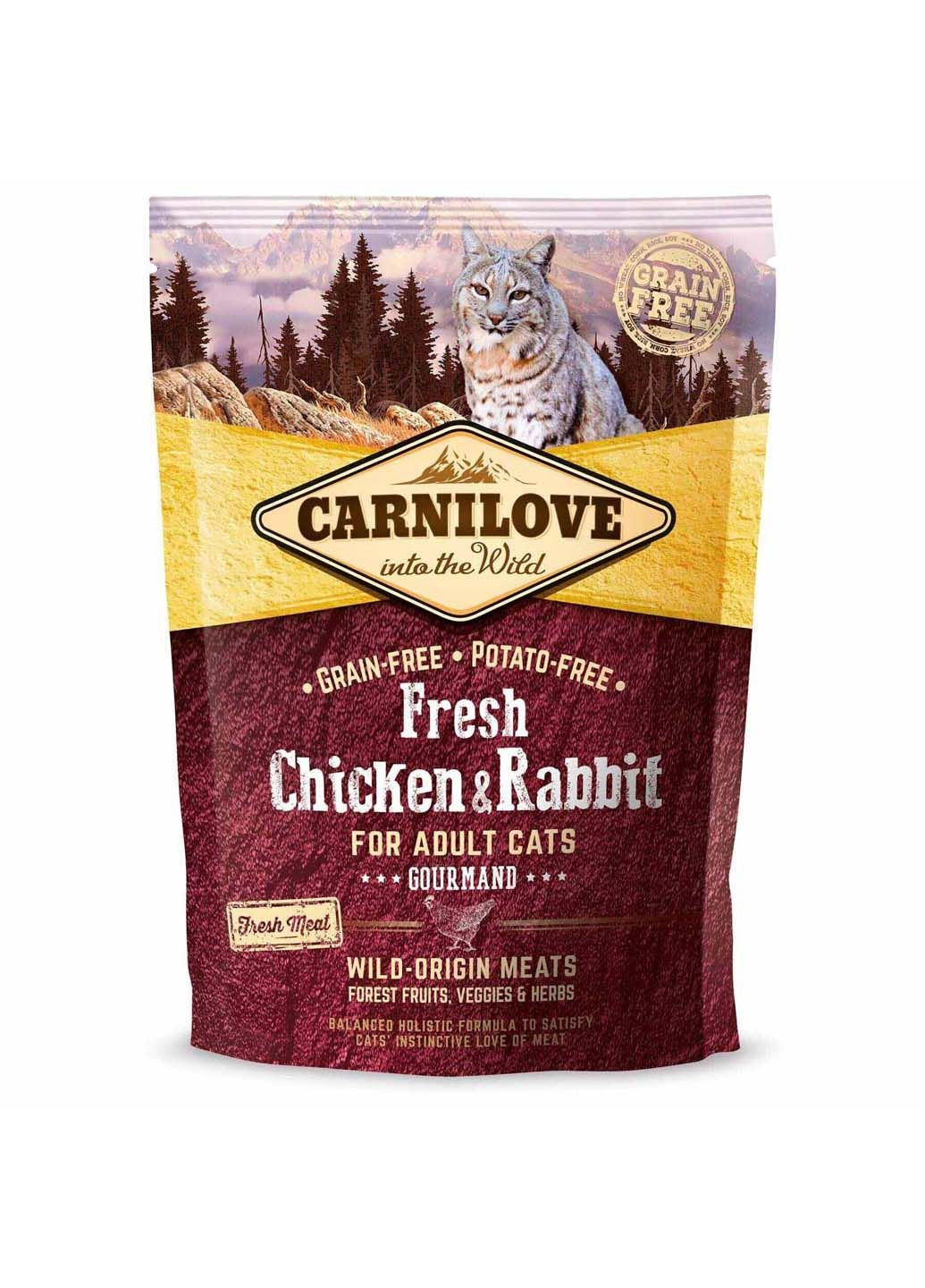 Сухий корм для дорослих кішок Fresh Gourmand з куркою та кроликом Вага: 0.4 кг Carnilove (286472952)