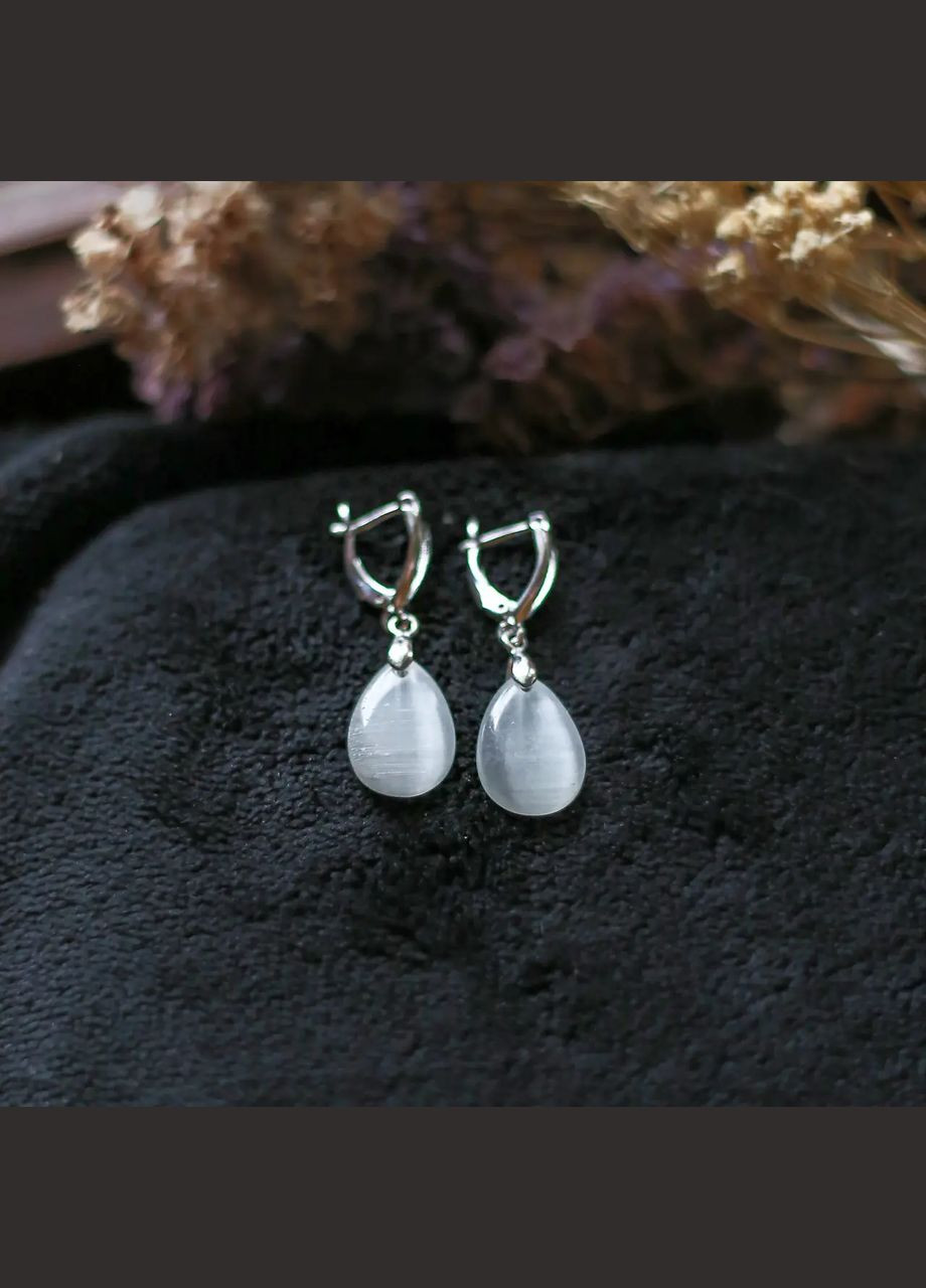 Серьги Кошачий Глаз Капля белый синтетический d-18х13мм L-40мм No Brand Підвіски (331145997)