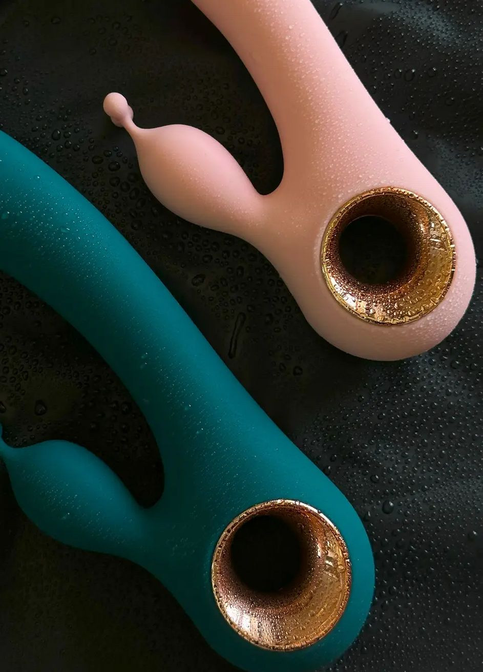 Подвійний вібратор з іммітацією язичка рожевий No Brand (316553372)