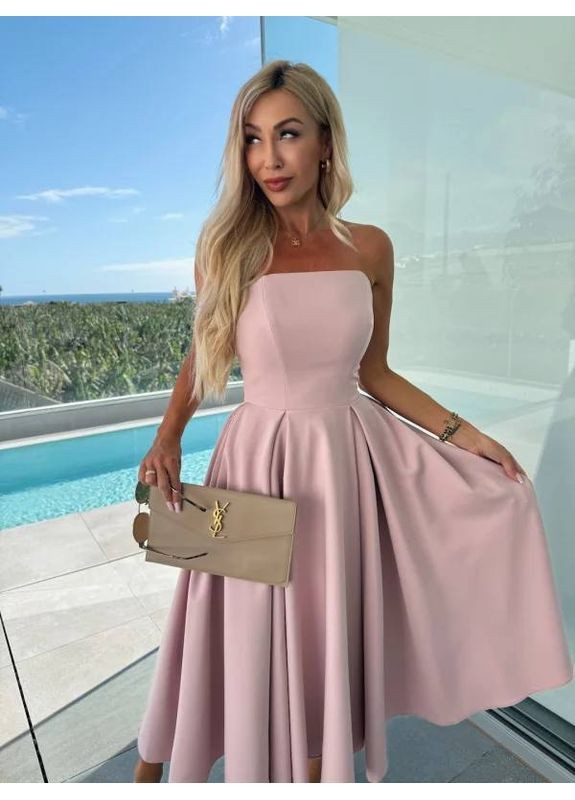 Світло-рожева святковий, вечірня, кежуал жіноча сукня з пишною спідницею No Brand однотонна