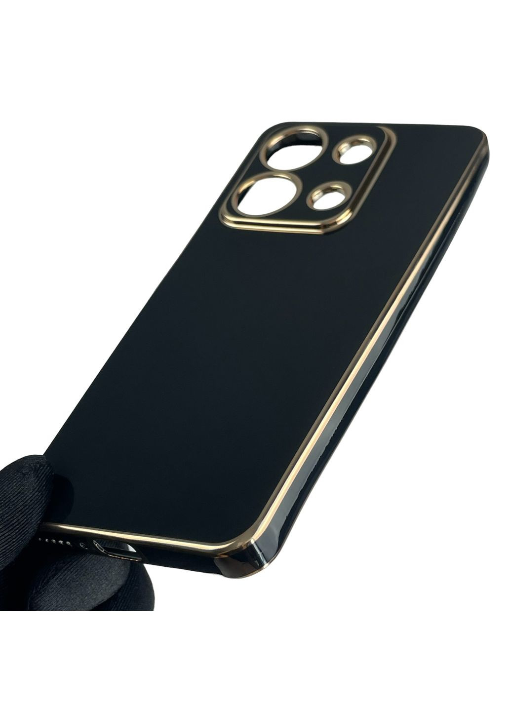 Чохол для Redmi Note 13 4G глянсовий із золотою окантовкою із захистом камери на сяомі редмі нот 13 4г чорний Xiaomi (366019541)