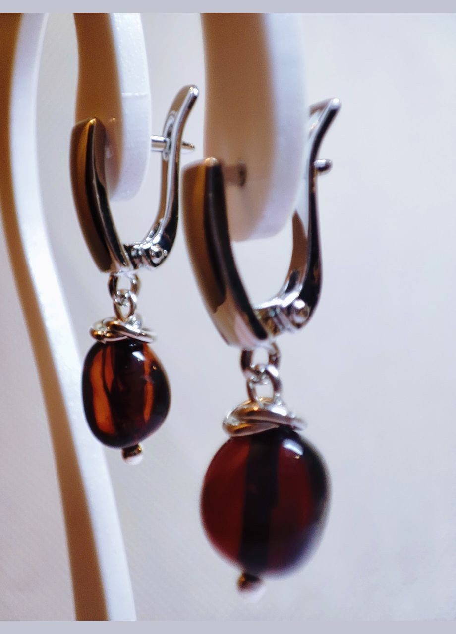 Сережки 2682 з натурального бурштину відтінок медовий MINOV (311310463)