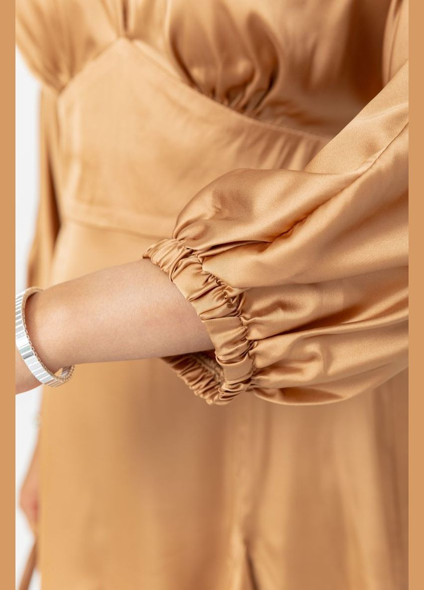 Комбінована сукня, колір темно-бежевий, 115r0463-3 Kamomile однотонна