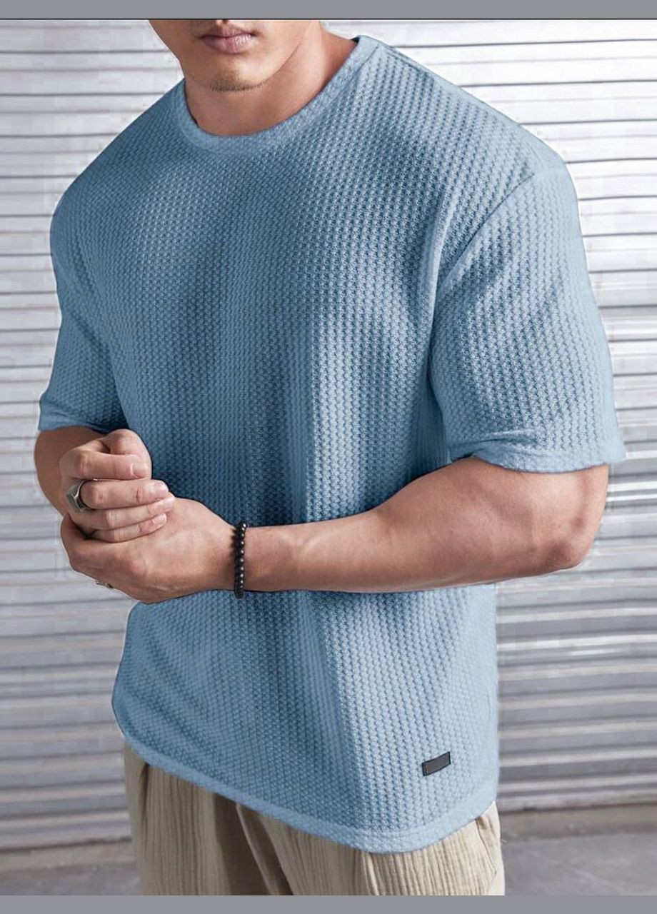 Голубая шикарная однотонная мужская футболка из трикотажной вискозы "вафелька" в голубом цвете, футболка люкс качества No Brand 410-4