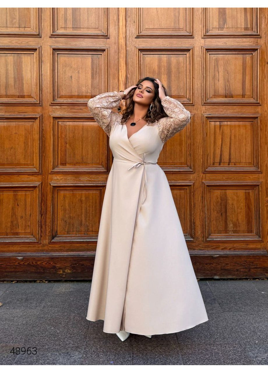 Бежева вечірня сукня максі з акцентними вставками Byron однотонна