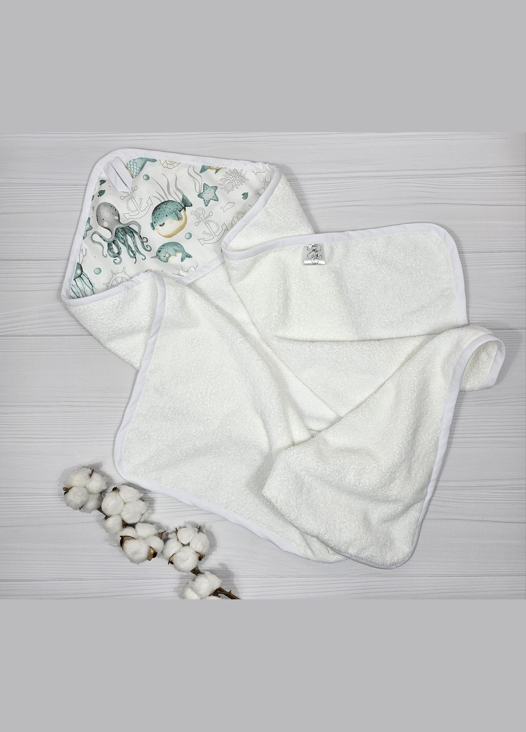Рушник куточок a.l.babybox Морські мешканці 80х80 Білий No Brand морська тематика білий