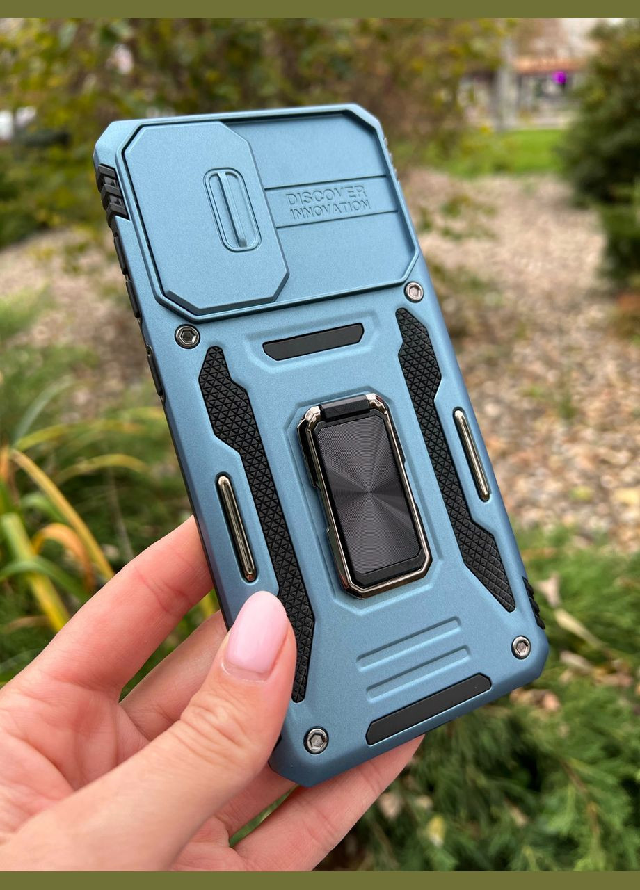 Противоударный чехол бампер Defender Ring с подставкой для Samsung Galaxy A02S (2021) A025 Blue SHIELD (324234608)