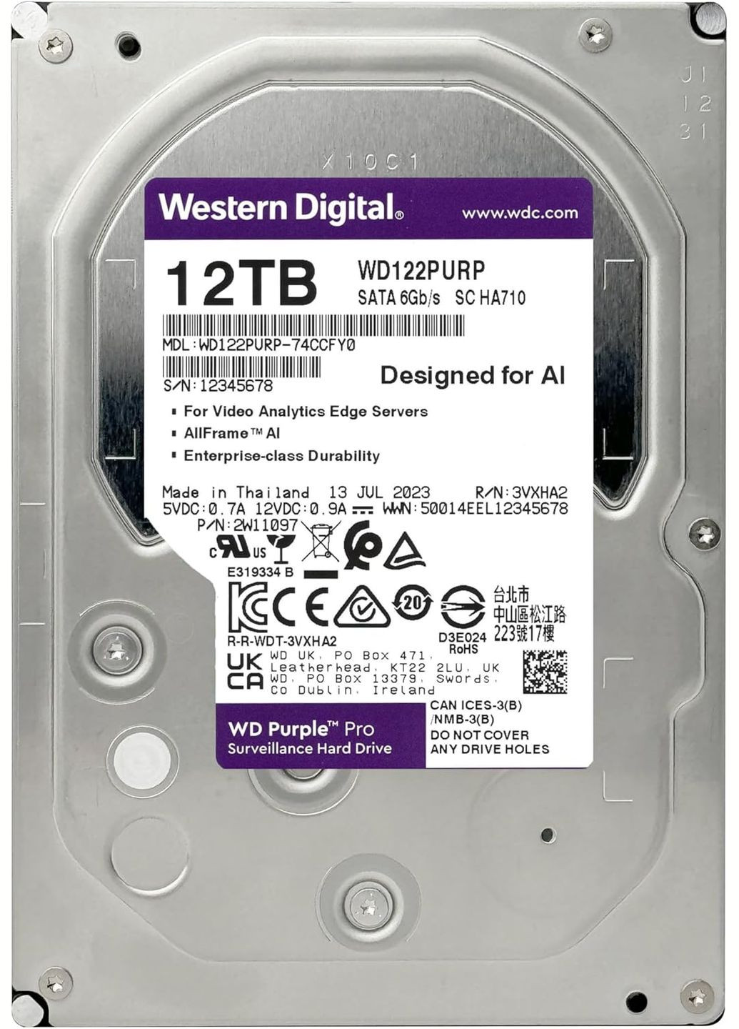 Жесткий диск 12TB 3.5" 7200 512MB SATA Purple Pro Surveillance WD (330031116)