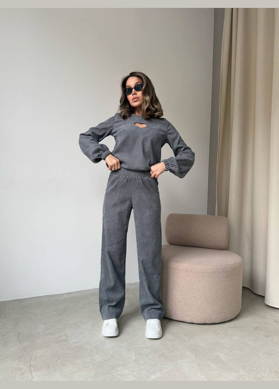 Женский брючный вельветовый элегантный костюм кежуал черный No Brand (315896781)