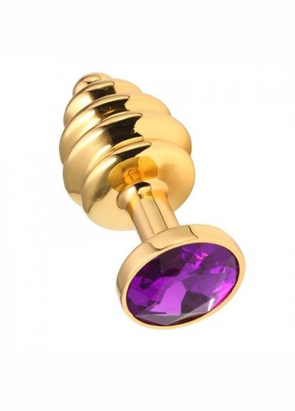 Анальна пробка М 85х35 золота спіраль ялинка з каменем Flexy Gold Crystal Plug Фіолетовий Focus (303878749)