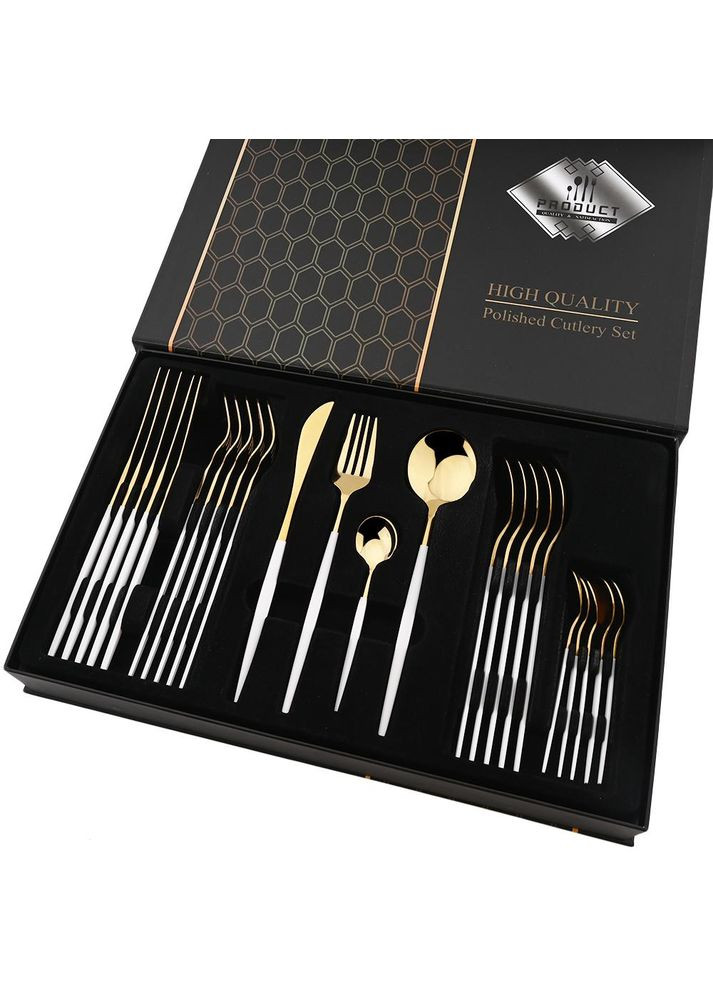 Набор столовых приборов 24 шт. Flat, 6 комплектов: 2 ложки, вилка, нож, бело-золотой More (317253896)