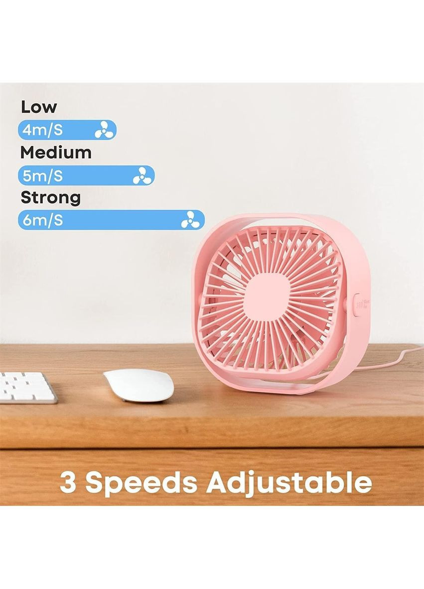 Вентилятор портативний USB 3 швидкості з регулюванням на 360° Pink No Brand (365721175)