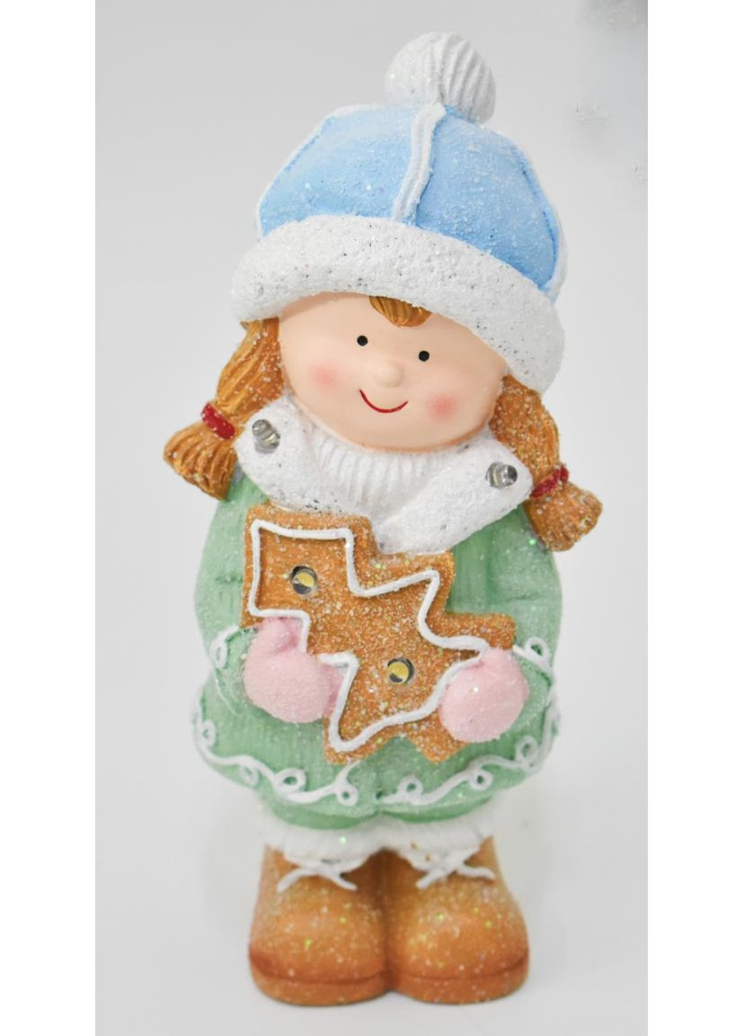Новогодняя декоративная фигурка с подсветкой 10,5×9,5×22 см Новогодний декор Девочка с пряничным домиком из фарфора CR-6-2 Yiwu (370707870)