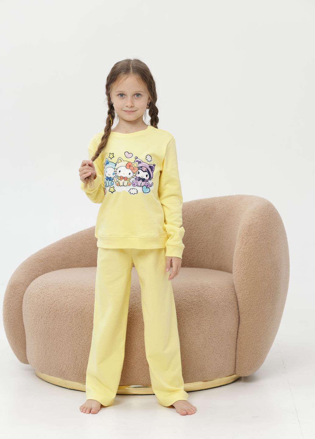 Жовта всесезон дитяча тепла піжама двійка для дівчинки куромі жовта No Brand