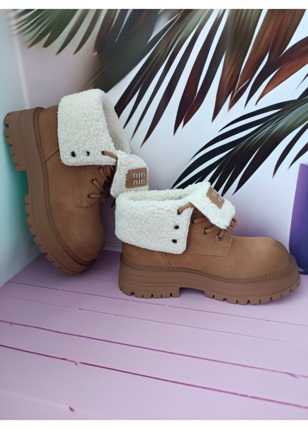 Зимние ботинки женские замшевые на меху берцы No Brand без декора из натуральной замши