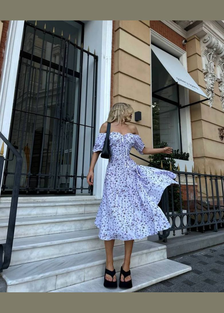 Білий повсякденний сукня жіноча з відкритими плечима Україна з квітковим принтом