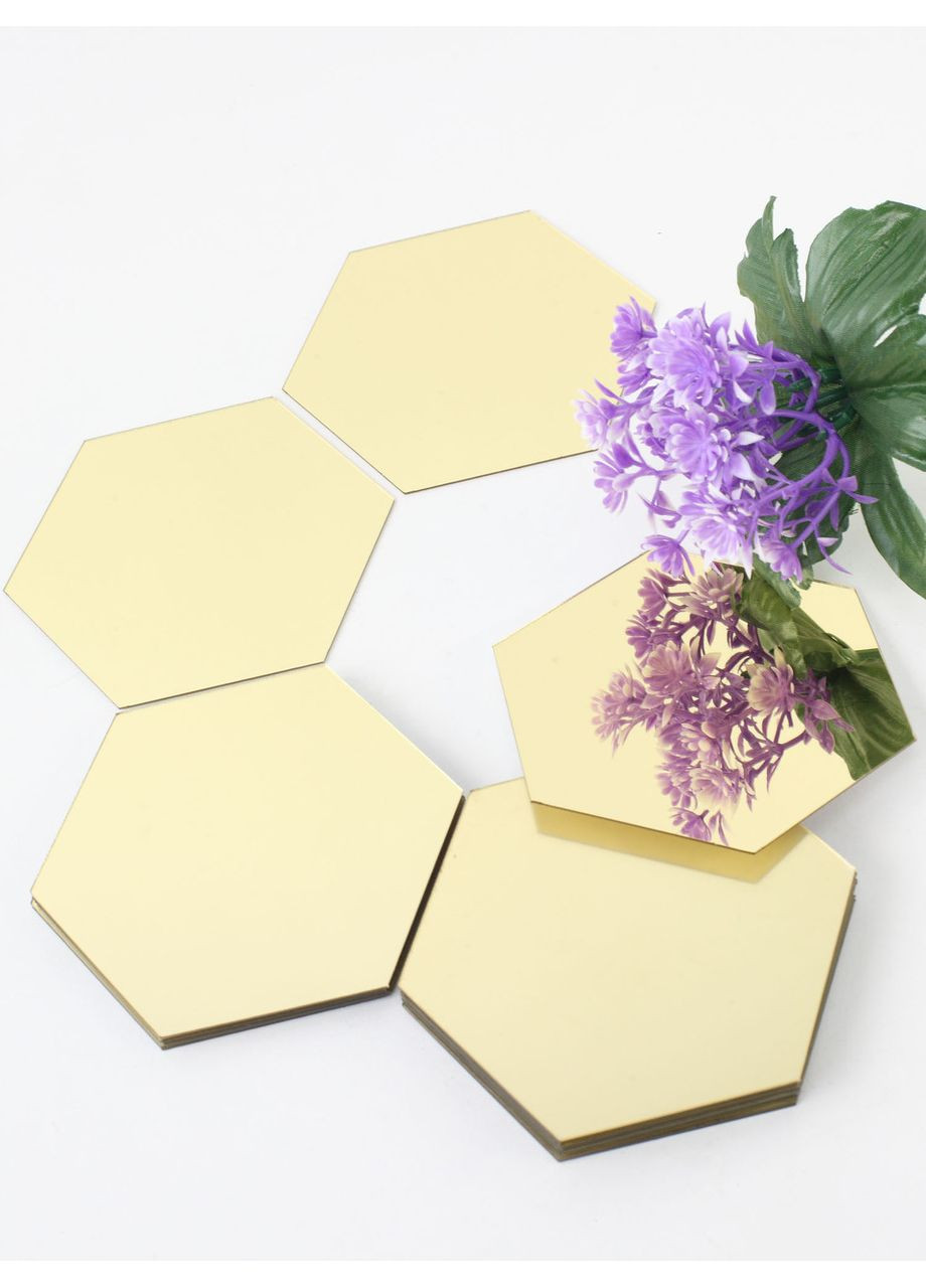 Наклейки зеркальные на стену акриловые декоративные самоклеящиеся Соты-96 9.6х8.3 см 12 шт. Золото Ваша Світлість (366334495)