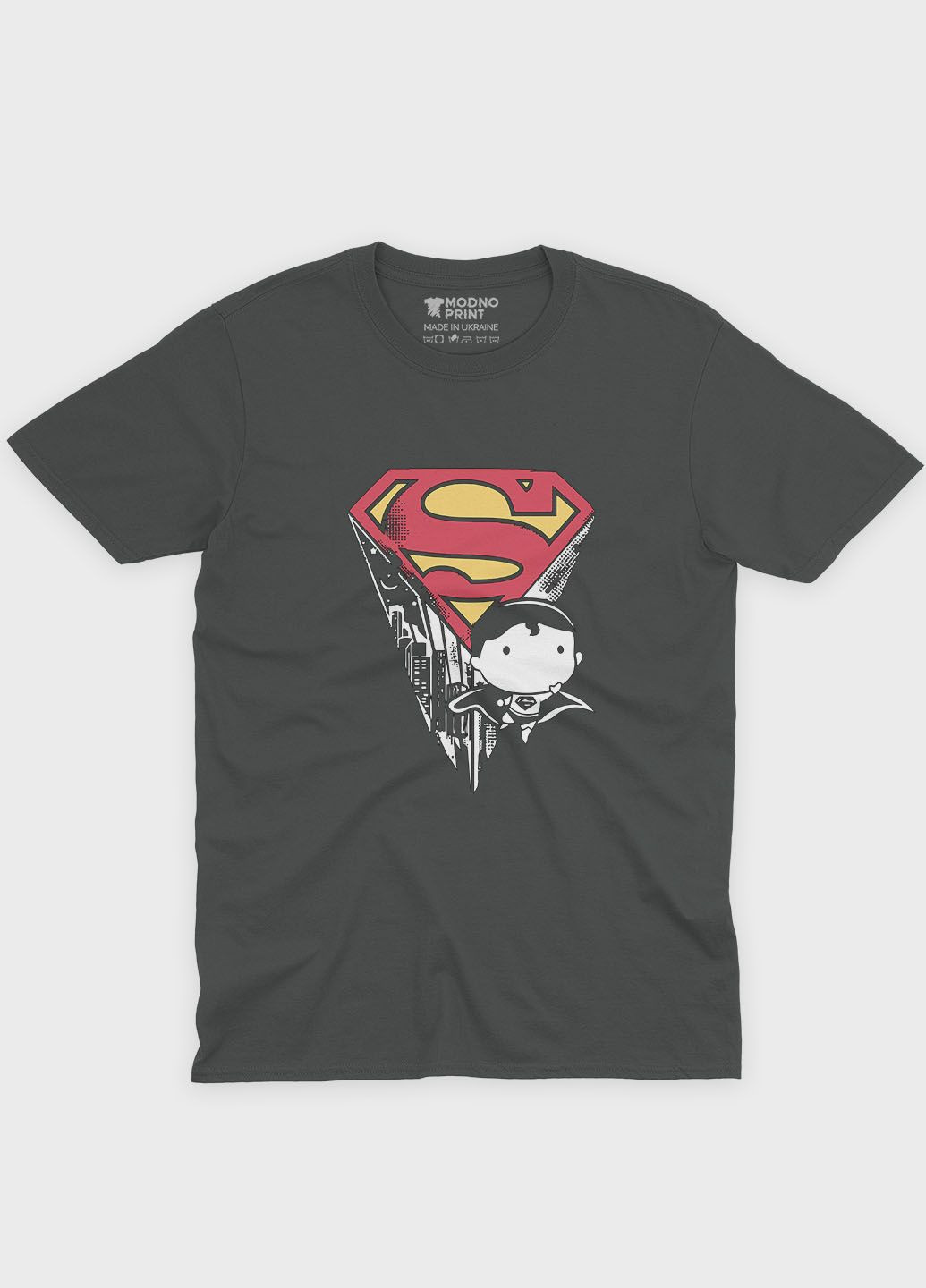 Темно-сіра чоловіча футболка odno з принтом супергероя - супермен m (ts001-1-slg-006-009-004) Modno