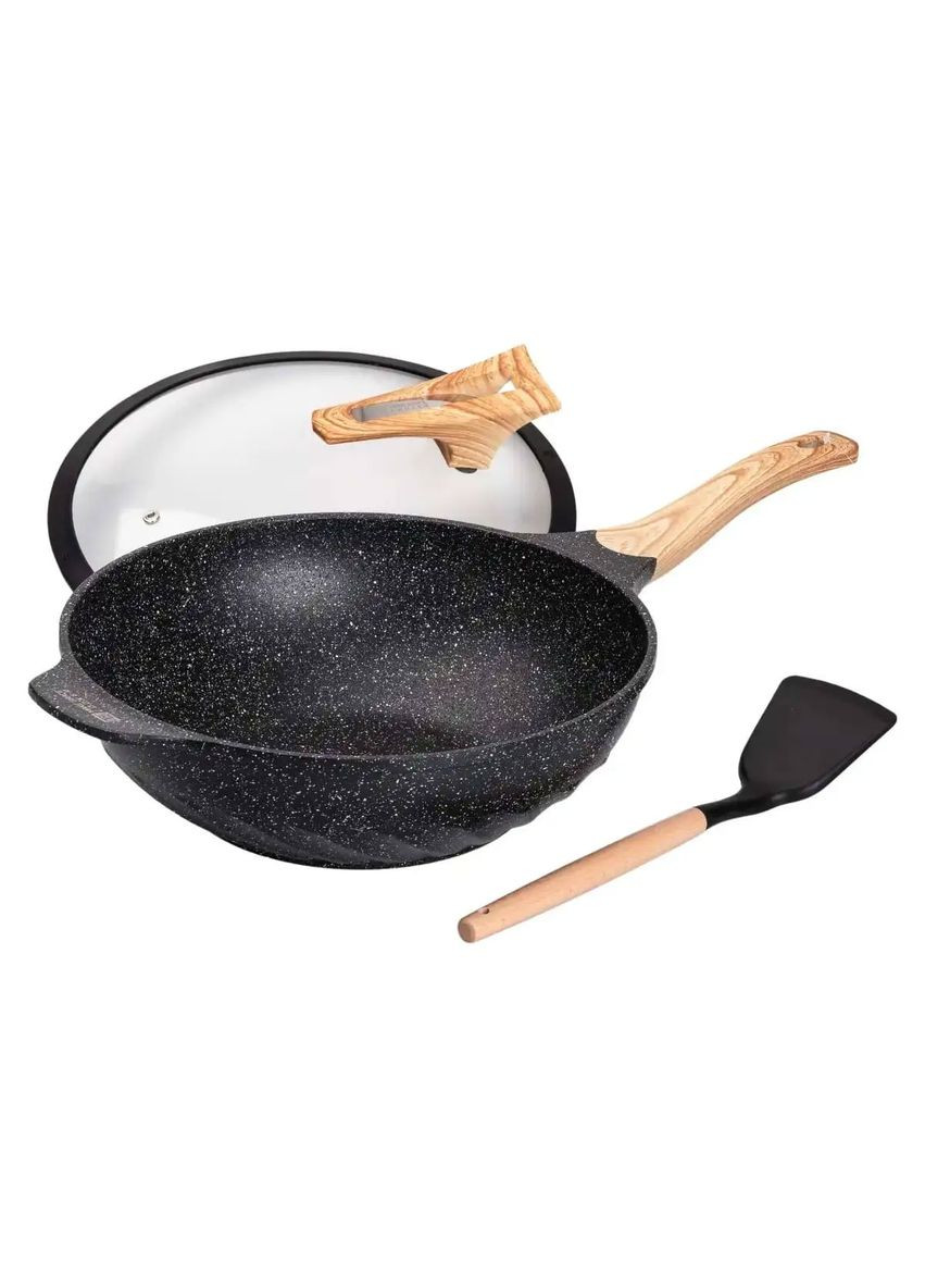 Алюминиевая сковорода 5,8 л, мраморное антипригарное покрытие, Ø 32 см, с лопаткой для приготовления HP-4-449 (A-033011) MGC (342759175)