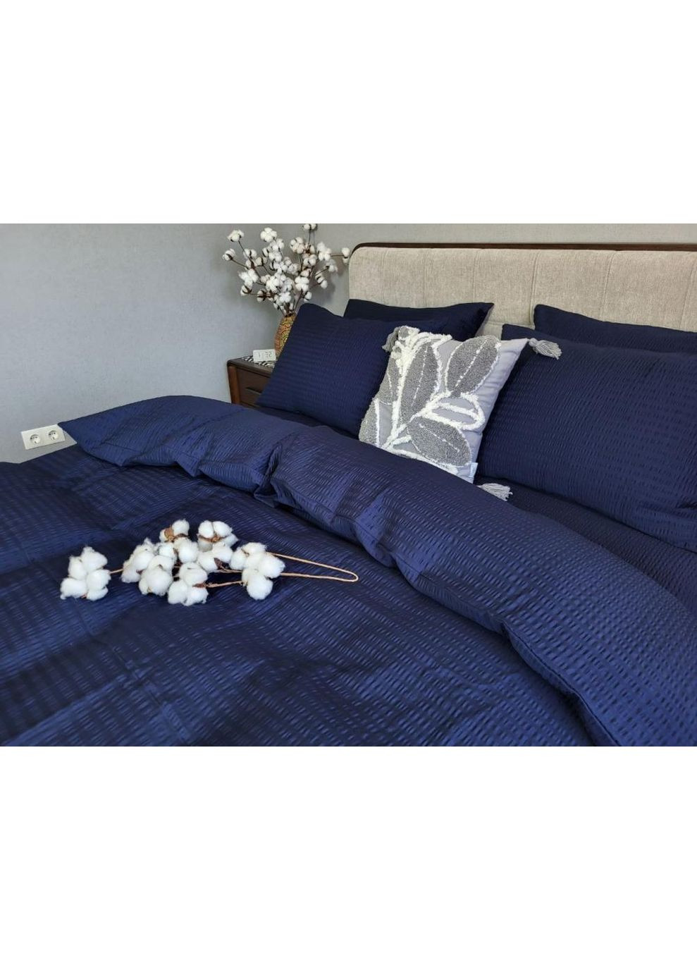 Постельное белье с резинкой Темно-синий, сатин GOFRE PREMIUM Семейный размер, наволочки 50/70 No Brand (363190350)