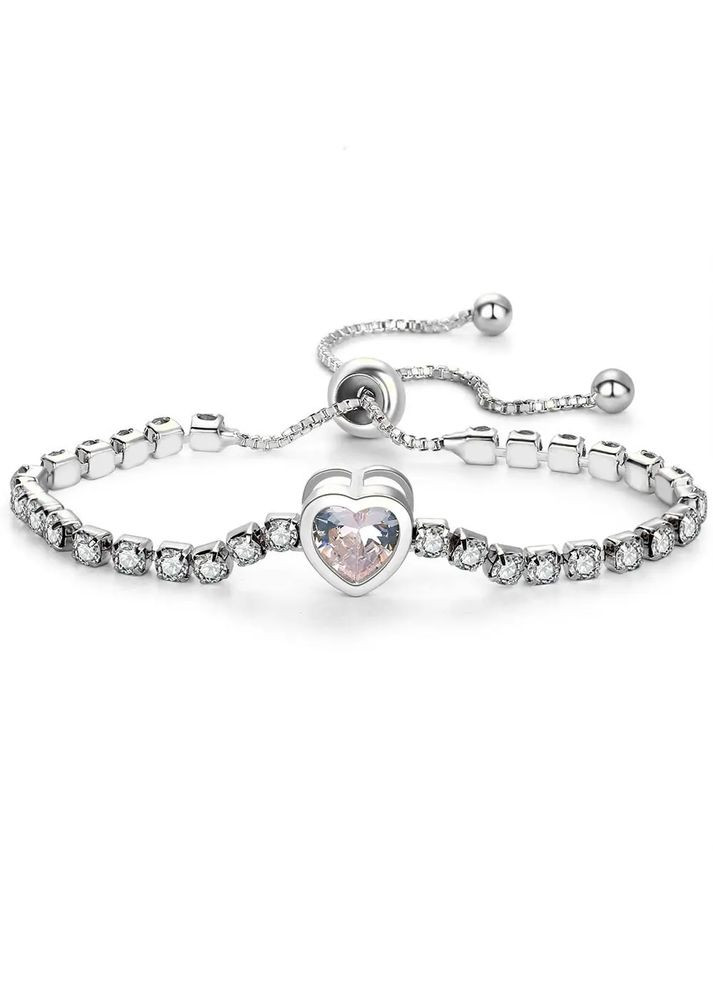 Жіночий браслет серце з серцем з білим камінням кристалами No Brand (340275793)