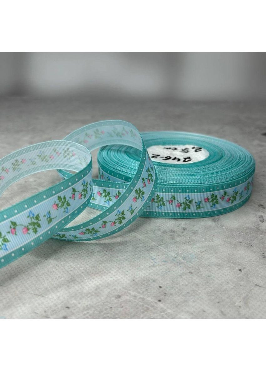 2,5 см Стрічка репсова з принтом на метраж - #746/2 бірюзовий Plus-plus (353393170)