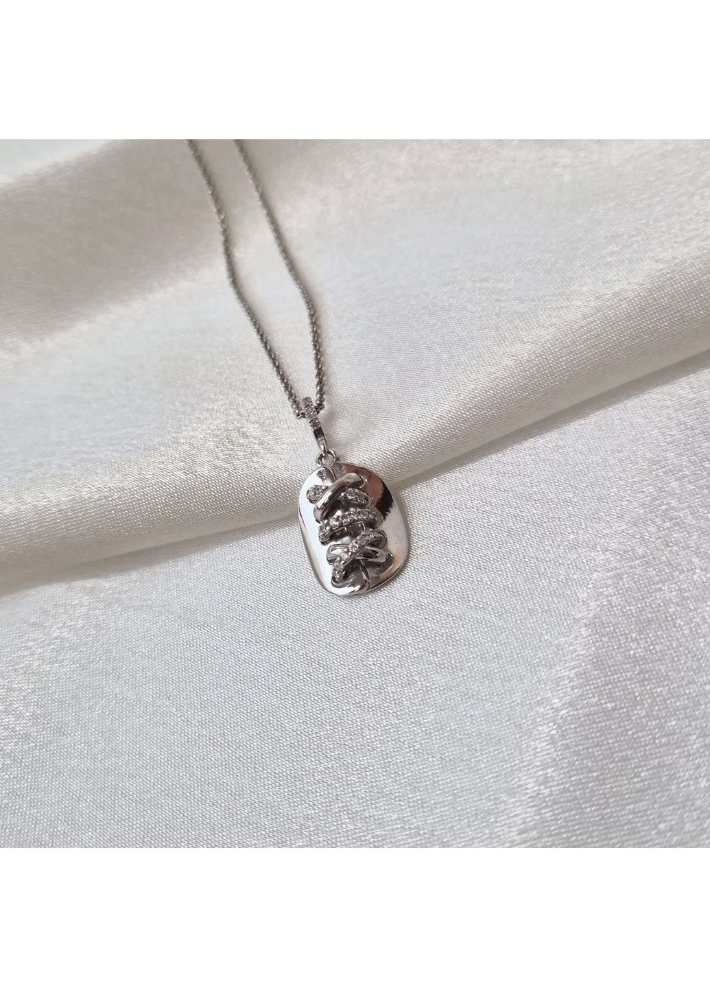 Срібна підвіска з Білими каменями Руан срібло 925 проби Родоване 3803рп 2.83г Nobrand (370438610)