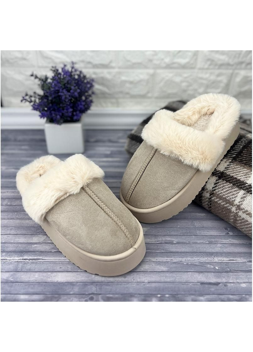 Бежевые тапочки жiночi домашнi в стилi угг на платформi е-008066-3 бежевi Jomix