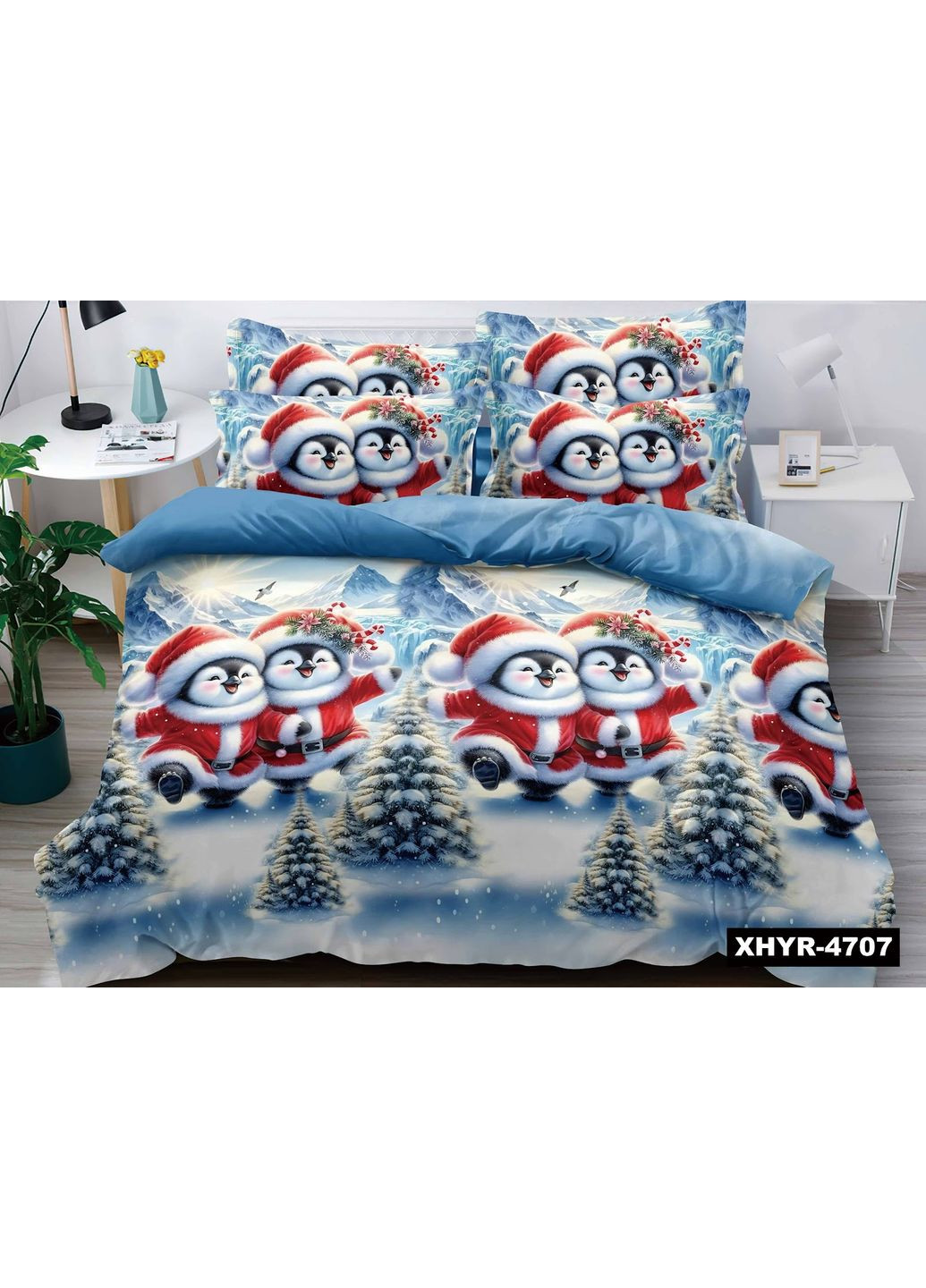 Байковое (фланелевое) постельное белье полуторное "Пингвины" No Brand (361665150)