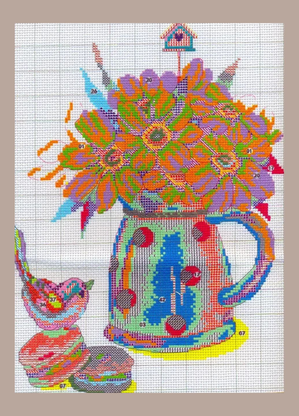 Набор для вышивания по нанесённой на канву схеме "Bird and Vase ".AIDA 14CT printed, 28*35 см Joy Sunday (313614254)