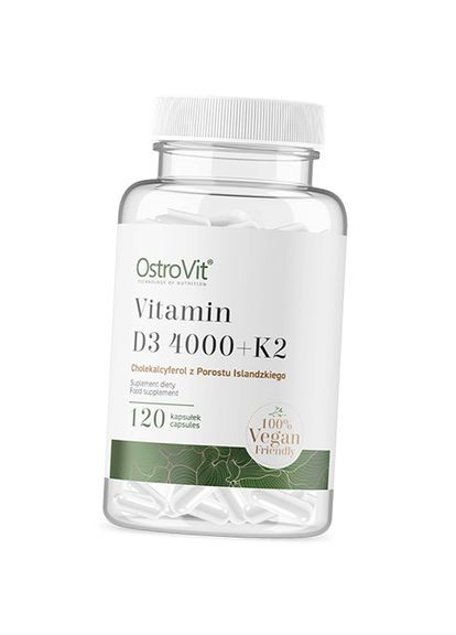Вітаміни Д3 К2, Vitamin D3 4000 + K2 VEGE, 120капс 36250078, (36250078) Ostrovit (293254958)
