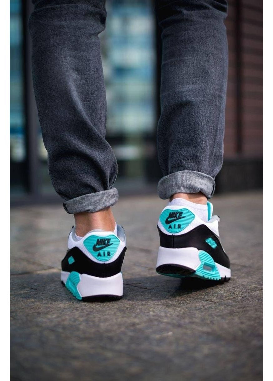 Серые демисезонные кроссовки мужские nike air max 90 grey green black найк аир макс 90 No Brand