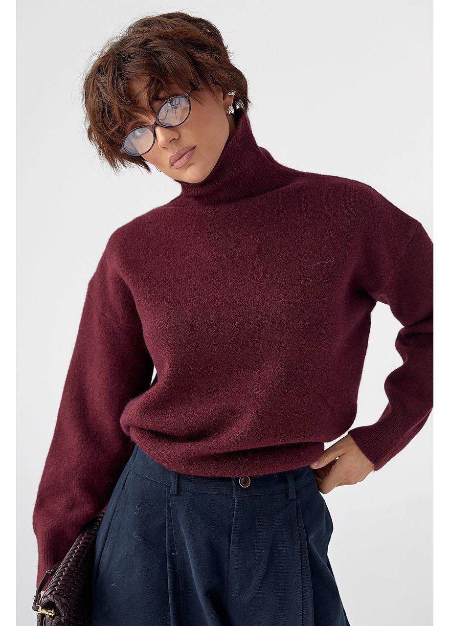 Вязаный однотонный гольф свободного фасона - бордо цвет Lurex (370601921)